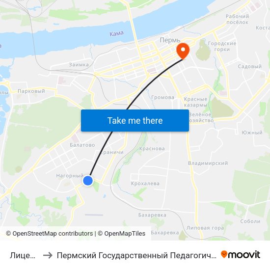Лицей № 3 to Пермский Государственный Педагогический Университет map