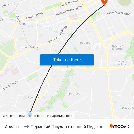 Авиагородок to Пермский Государственный Педагогический Университет map
