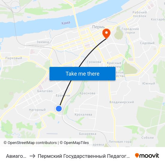 Авиагородок to Пермский Государственный Педагогический Университет map