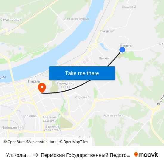 Ул.Колыбалова to Пермский Государственный Педагогический Университет map