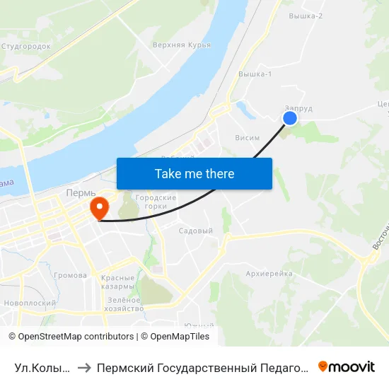 Ул.Колыбалова to Пермский Государственный Педагогический Университет map