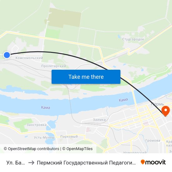 Ул. Бажова to Пермский Государственный Педагогический Университет map
