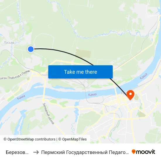 Березовая Роща to Пермский Государственный Педагогический Университет map