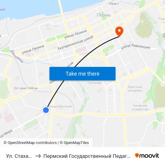 Ул. Стахановская to Пермский Государственный Педагогический Университет map