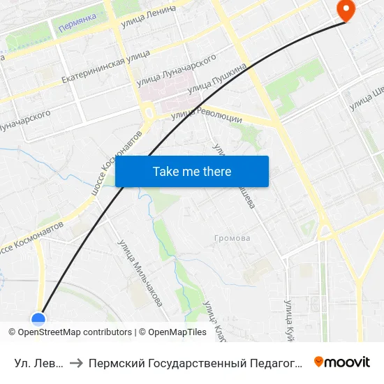 Ул. Левченко to Пермский Государственный Педагогический Университет map