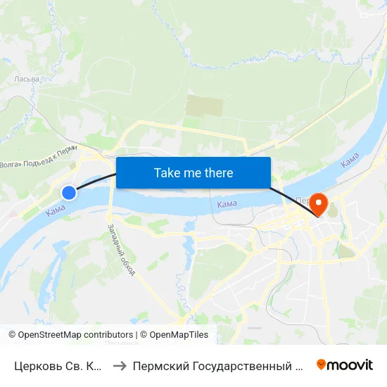 Церковь Св. Князя Владимира to Пермский Государственный Педагогический Университет map