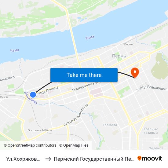 Ул.Хохрякова (По Ленина) to Пермский Государственный Педагогический Университет map