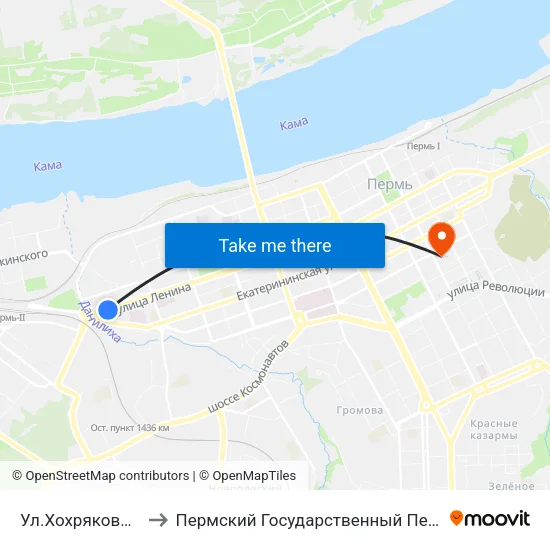 Ул.Хохрякова (По Ленина) to Пермский Государственный Педагогический Университет map