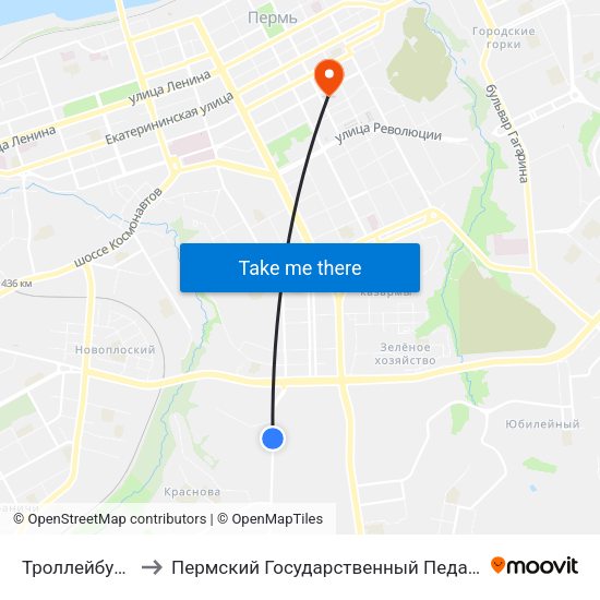 Троллейбусное Депо to Пермский Государственный Педагогический Университет map
