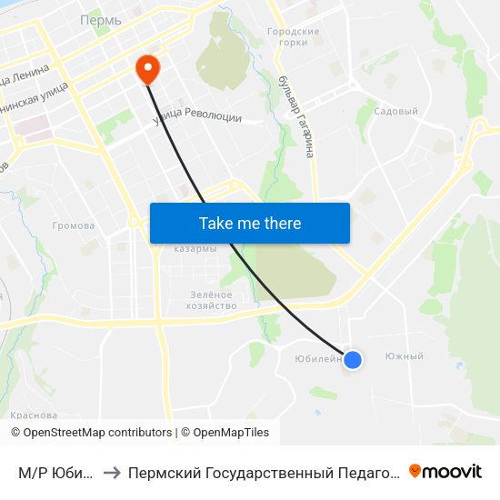 М/Р Юбилейный to Пермский Государственный Педагогический Университет map