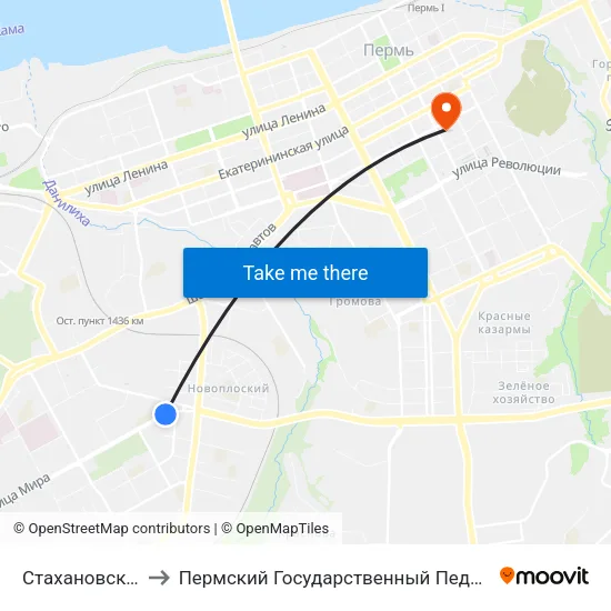 Стахановское  Кольцо to Пермский Государственный Педагогический Университет map
