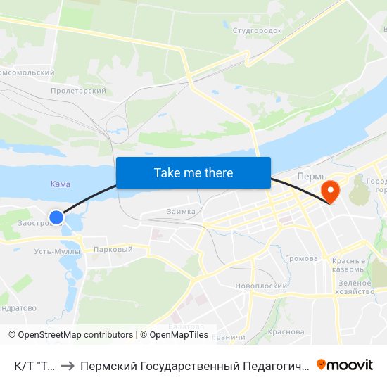 К/Т "Темп" to Пермский Государственный Педагогический Университет map