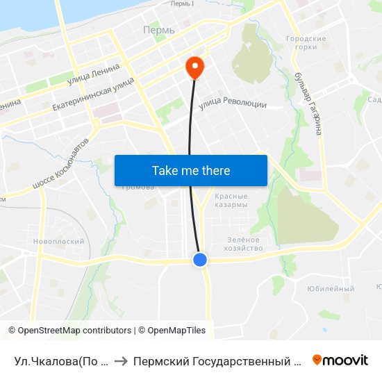 Ул.Чкалова(По Чкал.В Ст.Стах.) to Пермский Государственный Педагогический Университет map