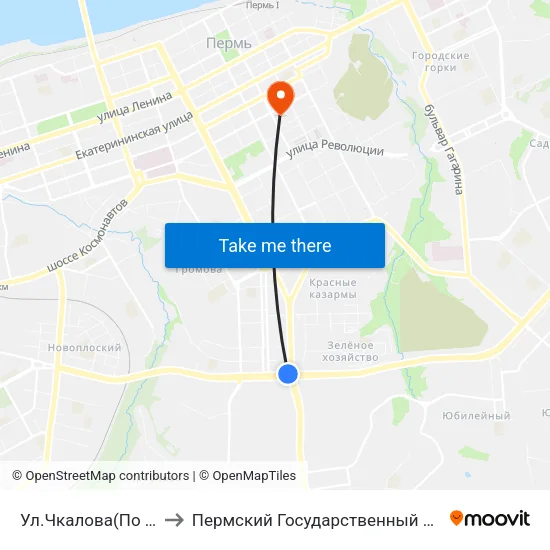 Ул.Чкалова(По Чкал.В Ст.Стах.) to Пермский Государственный Педагогический Университет map