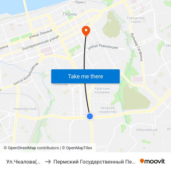 Ул.Чкалова(По Г.Хасана) to Пермский Государственный Педагогический Университет map