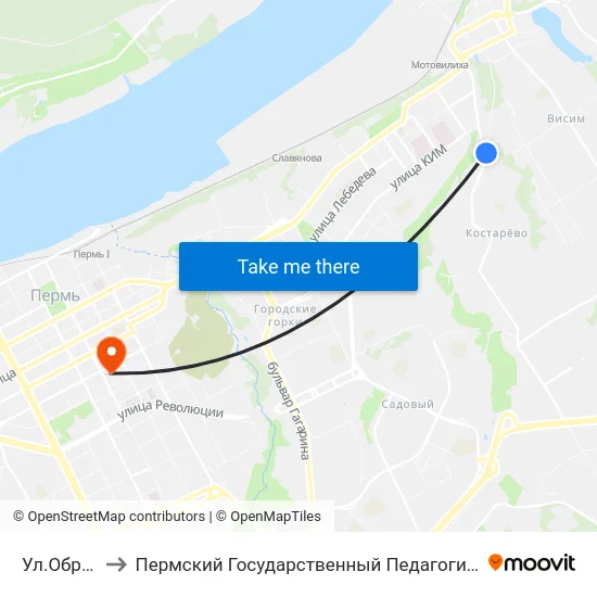 Ул.Обросова to Пермский Государственный Педагогический Университет map