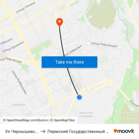Ул.Чернышевского (Гарнизон) to Пермский Государственный Педагогический Университет map