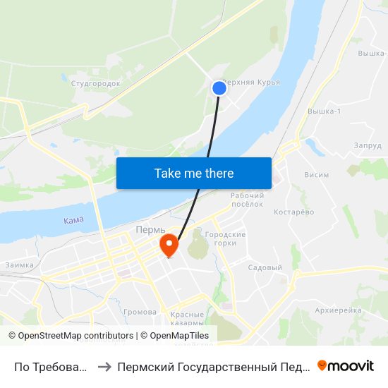 По Требованию (Курья) to Пермский Государственный Педагогический Университет map