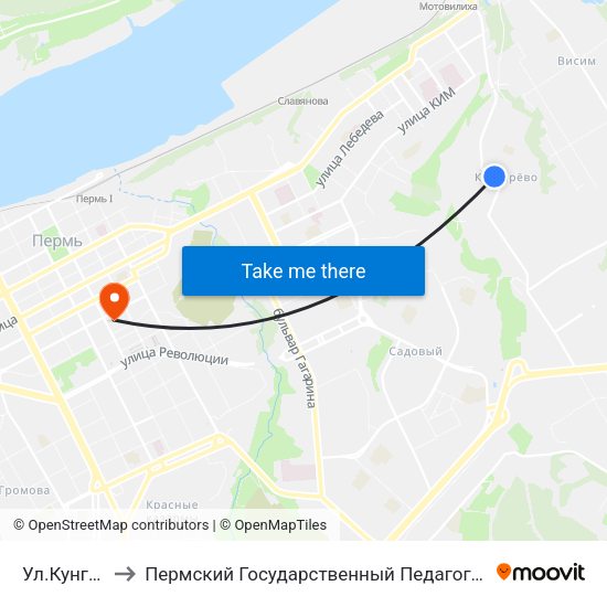 Ул.Кунгурская to Пермский Государственный Педагогический Университет map