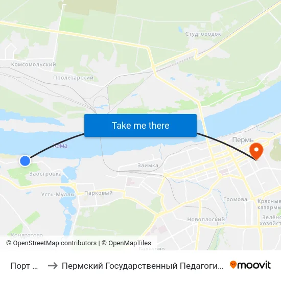Порт Пермь to Пермский Государственный Педагогический Университет map