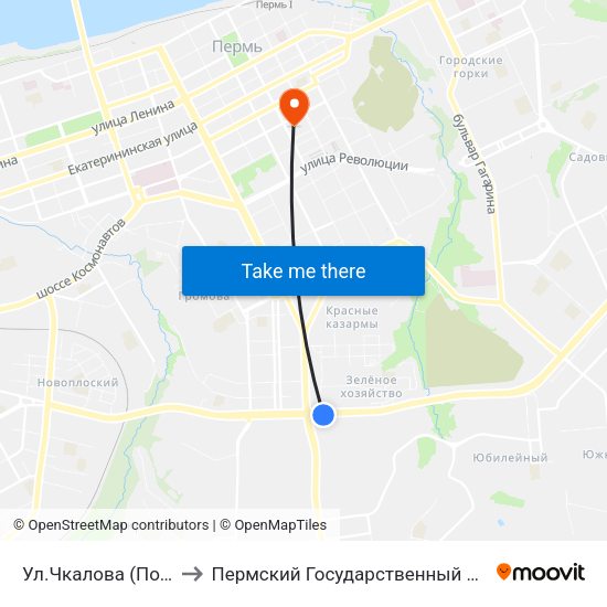 Ул.Чкалова (По Чкал.В Ст.Стар. to Пермский Государственный Педагогический Университет map