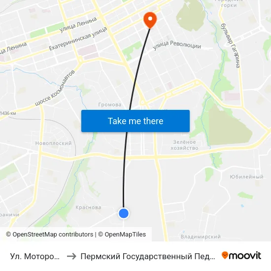 Ул. Моторостроителей to Пермский Государственный Педагогический Университет map