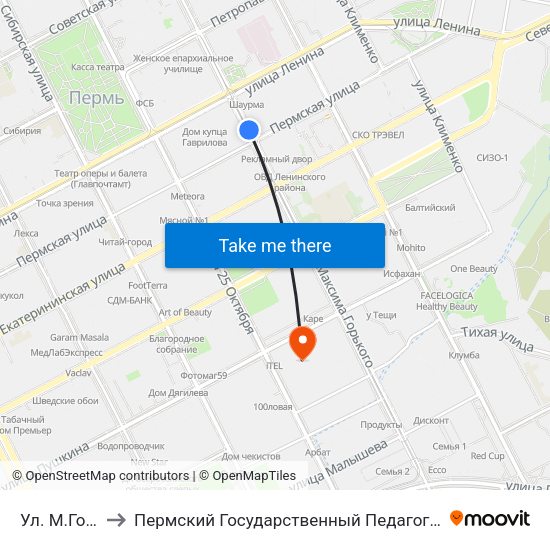 Ул. М.Горького to Пермский Государственный Педагогический Университет map