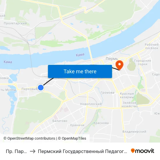 Пр. Парковый to Пермский Государственный Педагогический Университет map