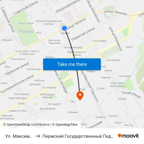 Ул. Максима Горького to Пермский Государственный Педагогический Университет map