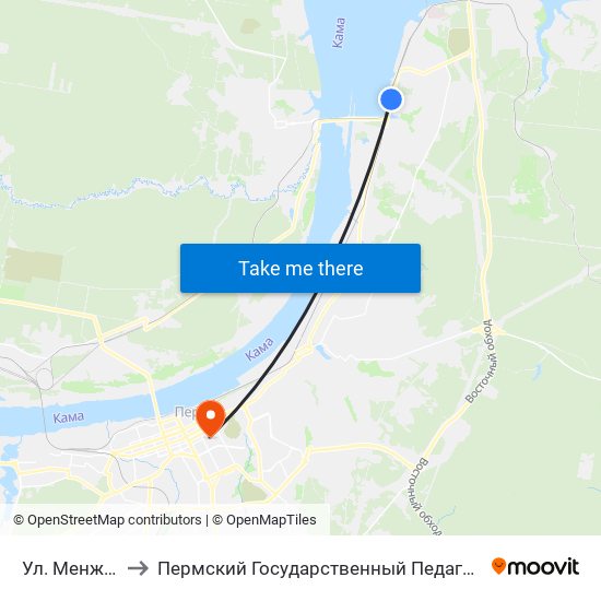 Ул. Менжинского to Пермский Государственный Педагогический Университет map