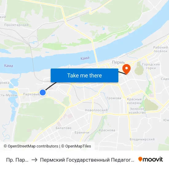 Пр. Парковый to Пермский Государственный Педагогический Университет map