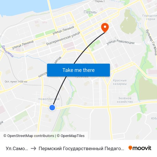 Ул.Самолетная to Пермский Государственный Педагогический Университет map