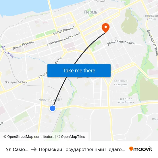 Ул.Самолетная to Пермский Государственный Педагогический Университет map