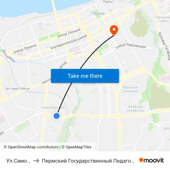 Ул.Самолетная to Пермский Государственный Педагогический Университет map