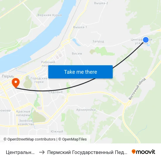 Центральная Усадьба to Пермский Государственный Педагогический Университет map