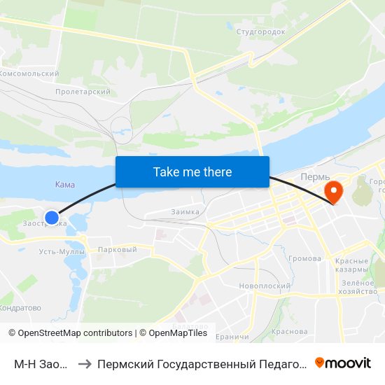 М-Н Заостровка to Пермский Государственный Педагогический Университет map
