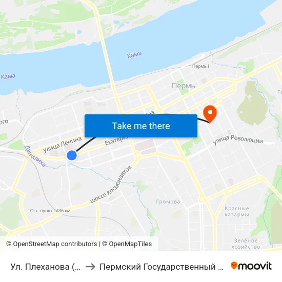Ул. Плеханова (Екатерининская) to Пермский Государственный Педагогический Университет map