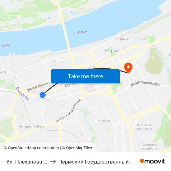 Ул. Плеханова (Луначарского) to Пермский Государственный Педагогический Университет map