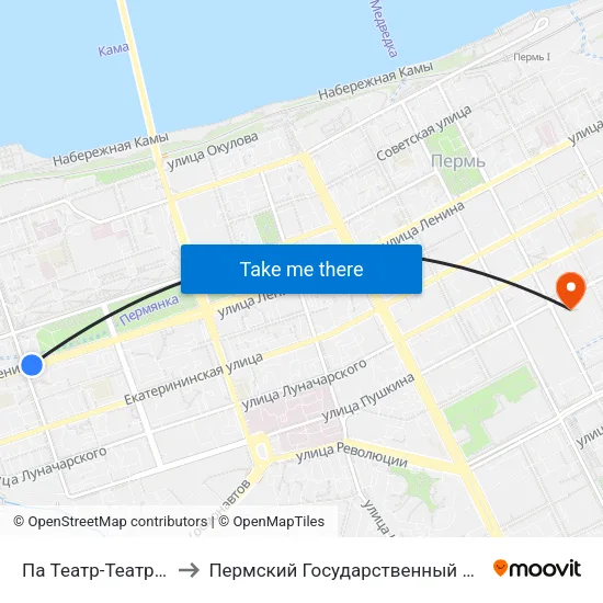 Па Театр-Театр (По Ул. Ленина) to Пермский Государственный Педагогический Университет map