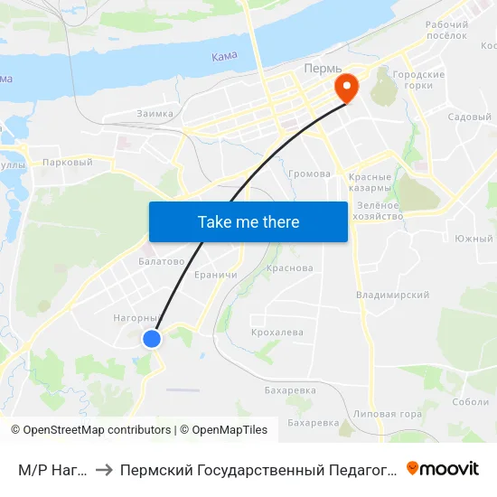 М/Р Нагорный to Пермский Государственный Педагогический Университет map