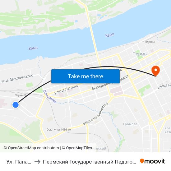 Ул. Папанинцев to Пермский Государственный Педагогический Университет map