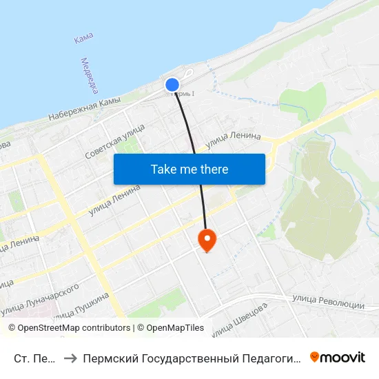 Ст. Пермь-1 to Пермский Государственный Педагогический Университет map