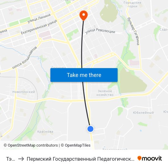 Тэц-6 to Пермский Государственный Педагогический Университет map