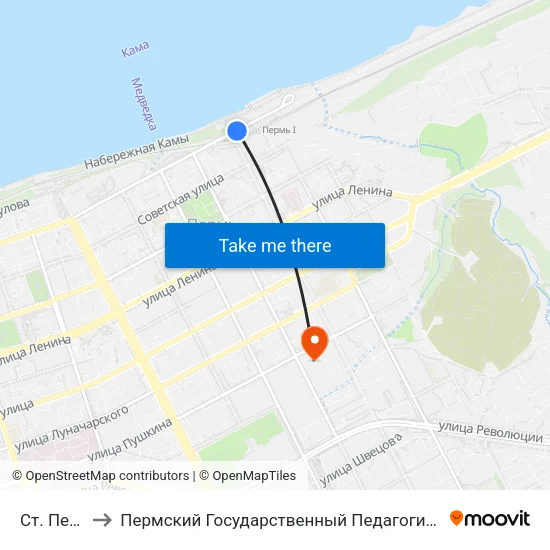 Ст. Пермь-1 to Пермский Государственный Педагогический Университет map