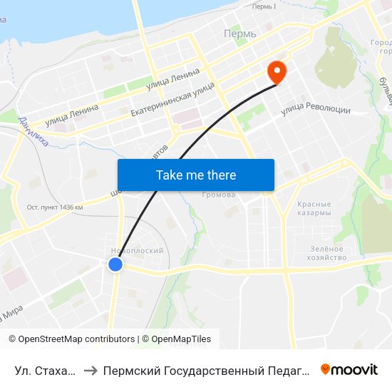 Ул. Стахановская to Пермский Государственный Педагогический Университет map
