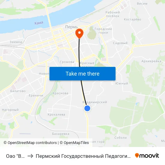 Оао "Велта" to Пермский Государственный Педагогический Университет map