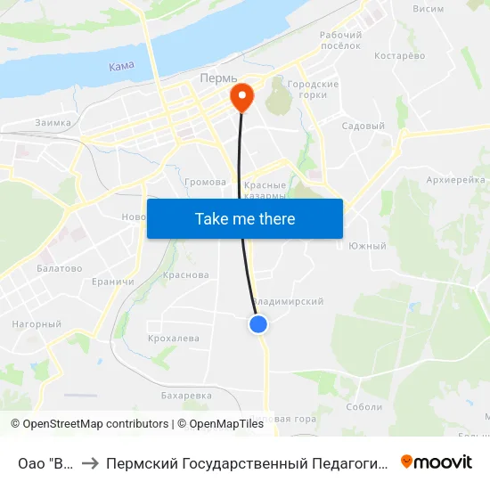 Оао "Велта" to Пермский Государственный Педагогический Университет map