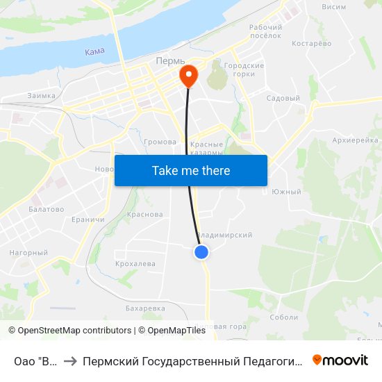 Оао "Велта" to Пермский Государственный Педагогический Университет map