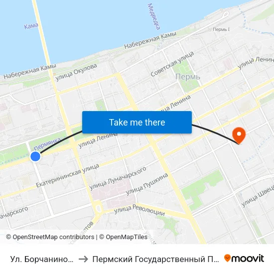 Ул. Борчанинова (По Ленина) to Пермский Государственный Педагогический Университет map