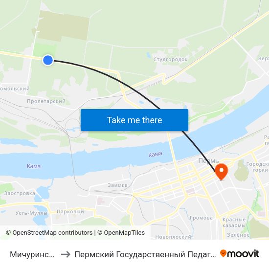 Мичуринские Сады to Пермский Государственный Педагогический Университет map